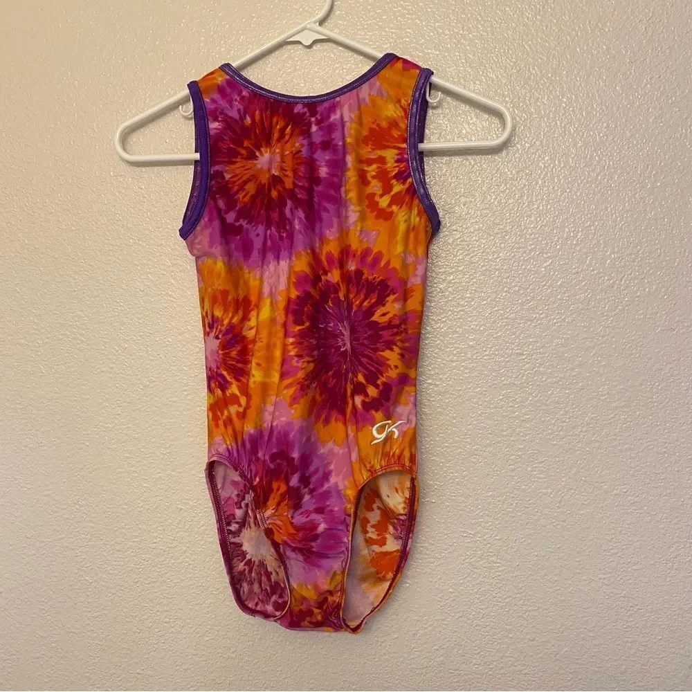 GK gymnastics practice tank sleeveless leotard orange rainbow firework MA adult